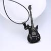 Fashion Cool Punk Black Stainless Steel Guitar Pendant Necklaces Men Women Leather Chain Hiphop Rock Collar Jewelry Dropshipping