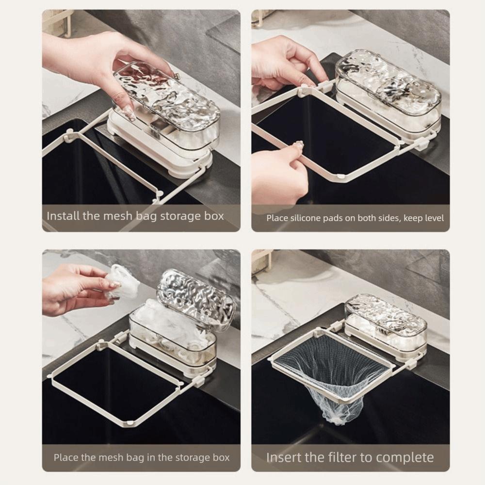 Folded Design Waste Hanging Net Bracket Suction Cup Garbage Drain Basket Holder  Soup Filtering