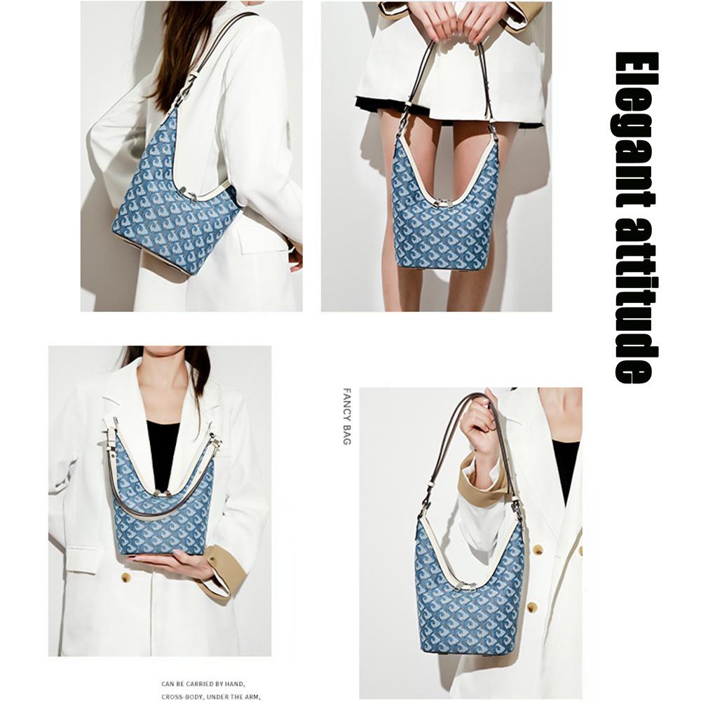 

Весна и лето новая сумка-ведро в форме полумесяца большой вместимости хлопково-льняная вязка нишевая сумка кроссбоди под мышку Length 23.5X11.5X Height 19cm