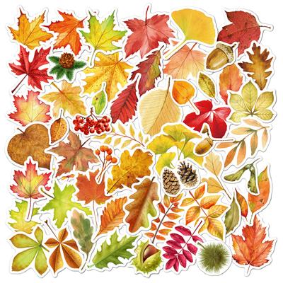 55 PCS Fall Maple Leaves Stickers Leaves Self Adhesive Autumn Stickers Plant Leaf Stickers for Water Bottles, Laptop, Phone