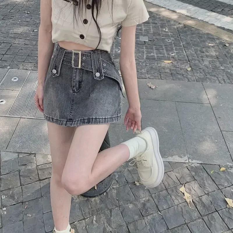 Dámské džínové šortky se sukní s vysokým pasem: Slim Fit, Retro styl pro jaro a léto 2022