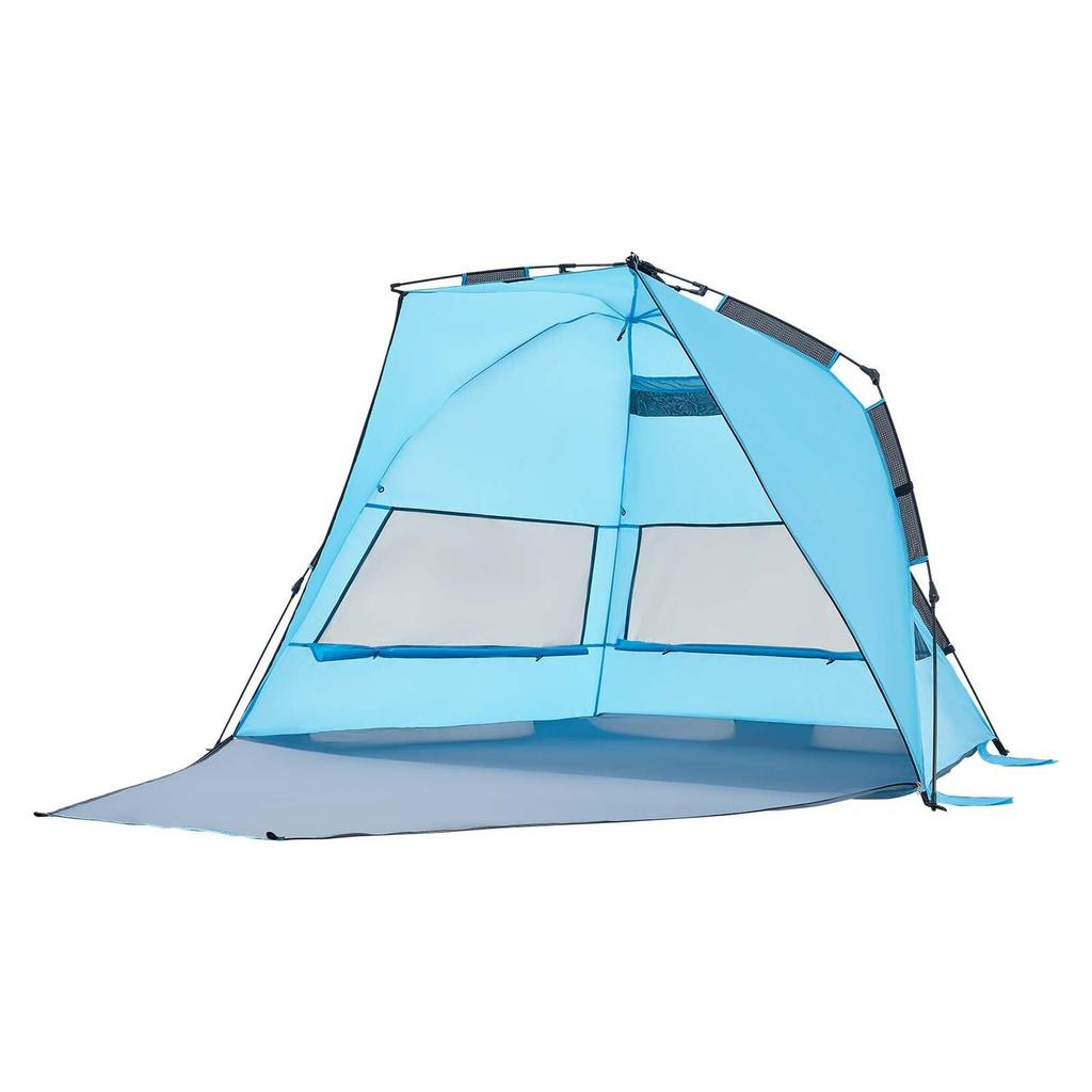 Beach Tent Sun Shelter for 4 Person, Pop Up Beach Tent UPF 50+ Protection, Portable Sun Shade Canopy with Carrying Bag and Sand Pockets, Easy Setup