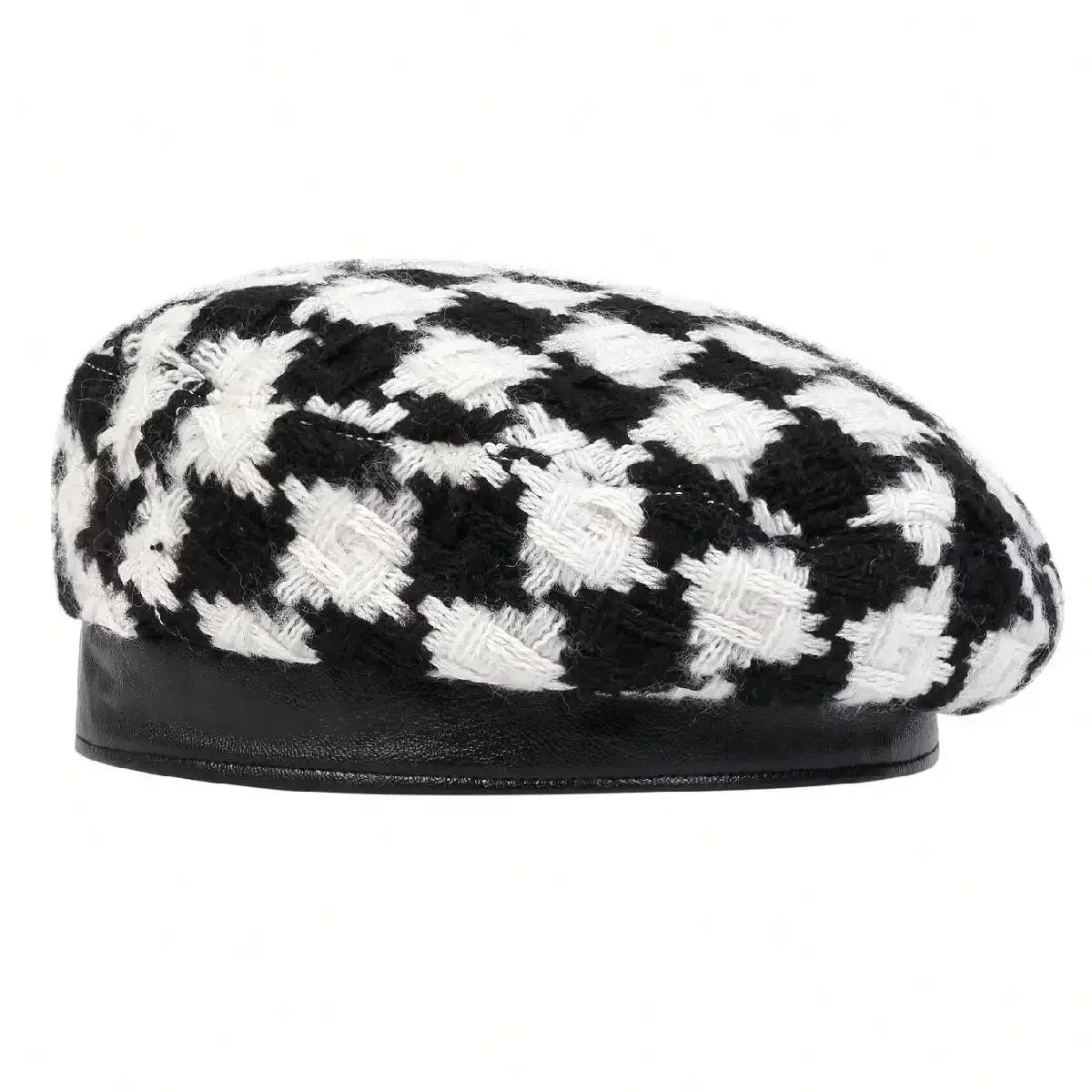 

Women Grid Beret Hat Fashion Winter Autumn For Woman Retro Berets Girl Plaid Painter Hat Adjustable Leisure Berets Hat чорний білий колір