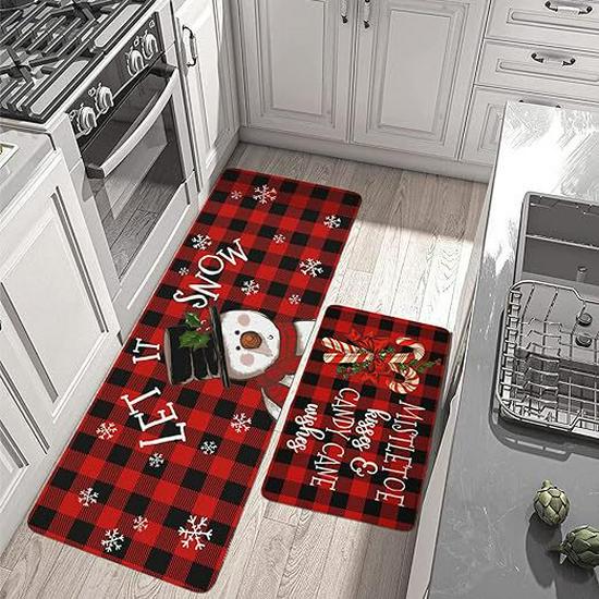 Cross-Border Christmas Holiday Two-Piece Kitchen Mat Set - Oil-Absorbing, Dirt-Resistant