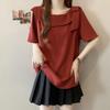 Plus Size Bow Short Sleeve Women's Summer Doll Shirt - New Slimming, Loose-Fit Design