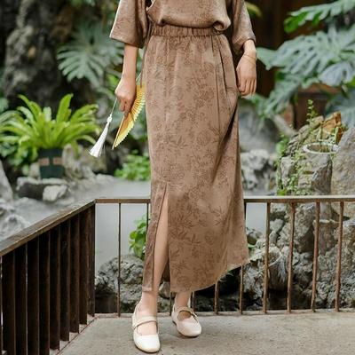 Saias femininas vintage jacquard a-line cintura elástica primavera casual macio saias femininas