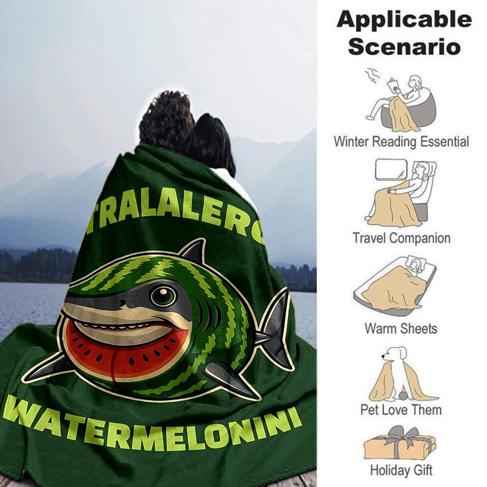 1pc Watermelonini Tralalero Throw Blanket Soft Flannel, Cozy All Season Polyester Perfect for Home, Office