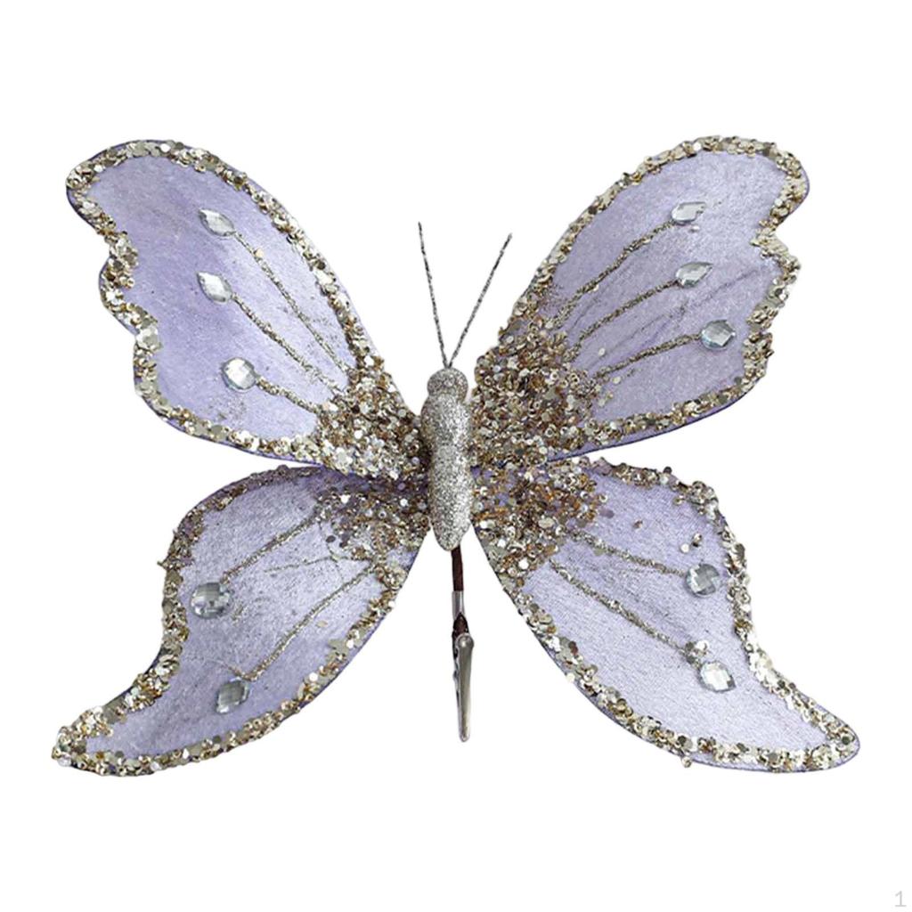 Butterfly Clip Christmas Ornament Artificial Centerpiece Glitter Decorative for Crafts