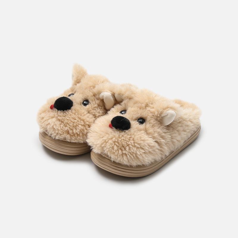Fashion Indoor Fluffy Slippers For Women Men Winter Warm Shoes Cute Cartoon Dog Soft Plush Anti-slip Couples Home Floor Cotton Slides