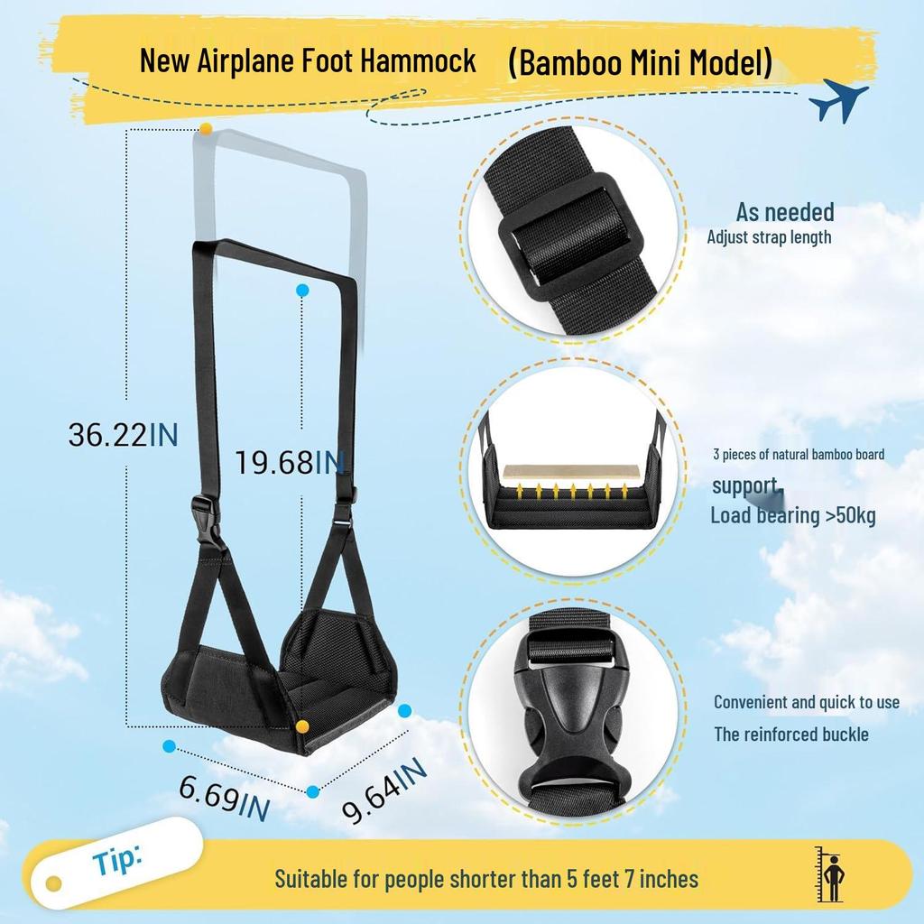 Bärbar hängande fotstödshängmatta för flygplan, tåg och bilresor