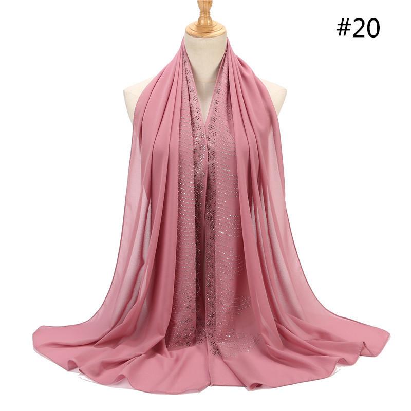 Women Rhinestone Chiffon Solid Color Muslim Head Scarf Shawls And Wraps Pashmina Bandana Female Foulard Hijab Stores