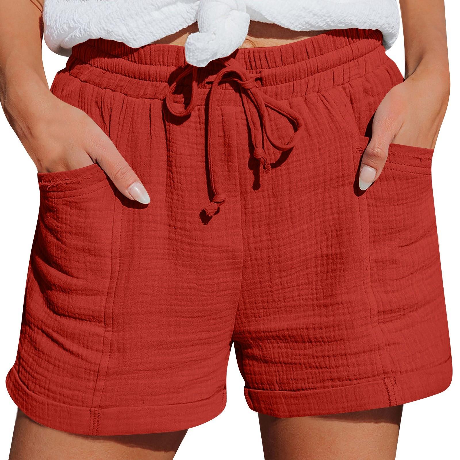 

Женские повседневные модные однотонные широкие плиссированные шорты с высокой талией и свободными манжетами M красный