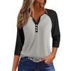 Women's Fashion Casual Raglan Sleeve Colorblock V-Neck Three-quarter Sleeve Decorative Button T-shirt Top