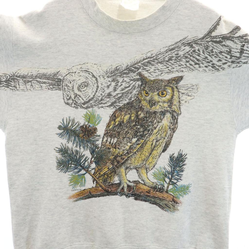 90er Old Langarm Sweatshirt grau Fleecefutter Eule Herren Gebraucht