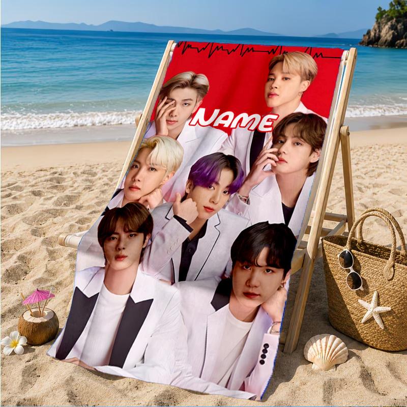 Custom Name K-pop Stars Formal Attire Beach Towel Microfiber Beach Towel, Lightweight and Quick-Dry, for Summer Travel, Swimming Pool Gift