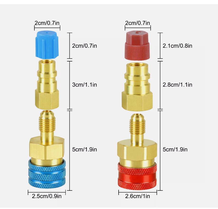 2Pcs Quality Car A/C Tools R1234YF To R134A Adapter Kit Quick Couplers High Low Side Conversion For Car Air Conditioning Fitting