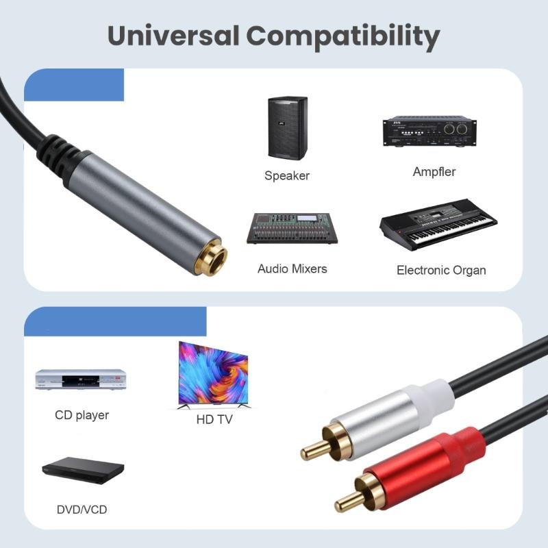 2 RCA to 6.35mm 1/4 Female Adapter Cable 6.35mm to RCA Adapter 1/4inch Stereo Female to 2 RCA Male Y Splitters