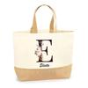 Beach Tote Bag - PLANETEE - Eliette Letter Flower - Natural Jute - Multicolor Print - Made In France