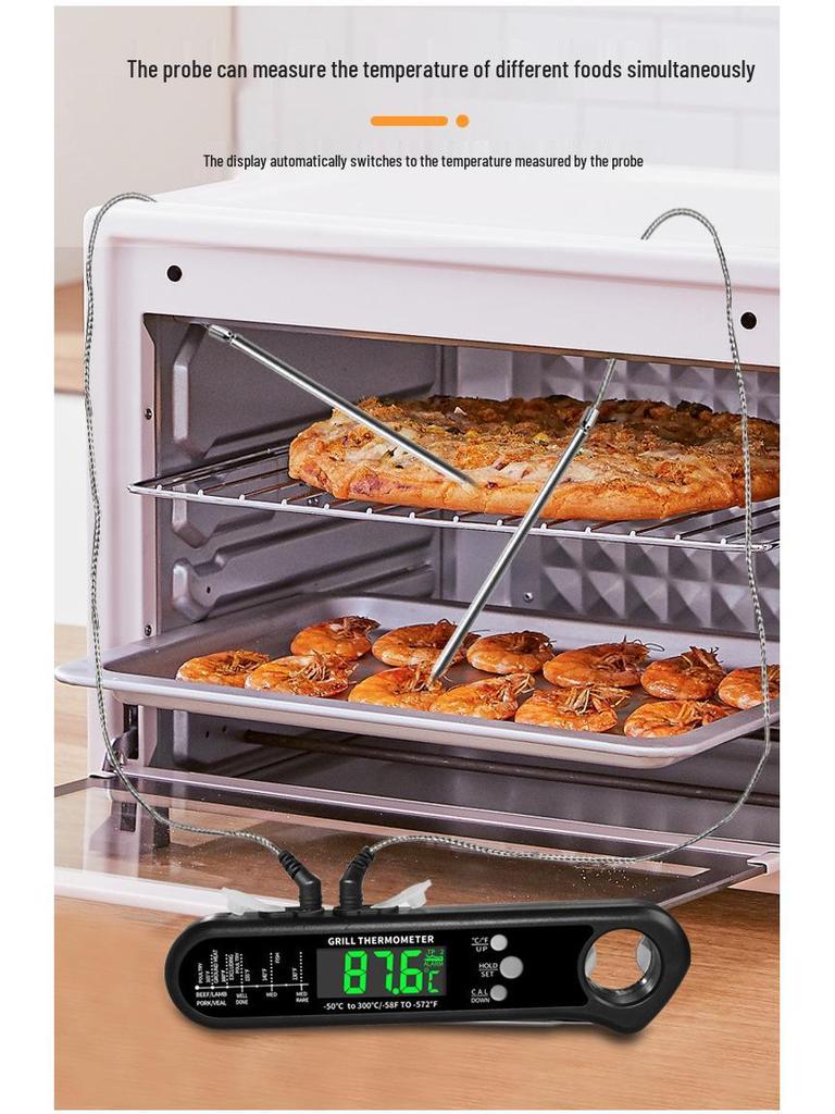 Zweikanaliges 3-in-1 Falt-Grill- & Fleischthermometer - Kabelgebunden, Lebensmittelechte Sonde