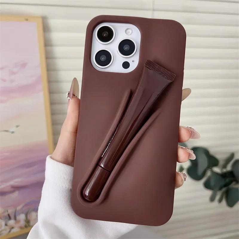 Make-up Dopamin Lipgloss Hülle für iPhone 17 16E 15 Pro Max 11 12 13 14 Plus 17 Air Lippenstift Halter Handyhülle Mit Lipgloss