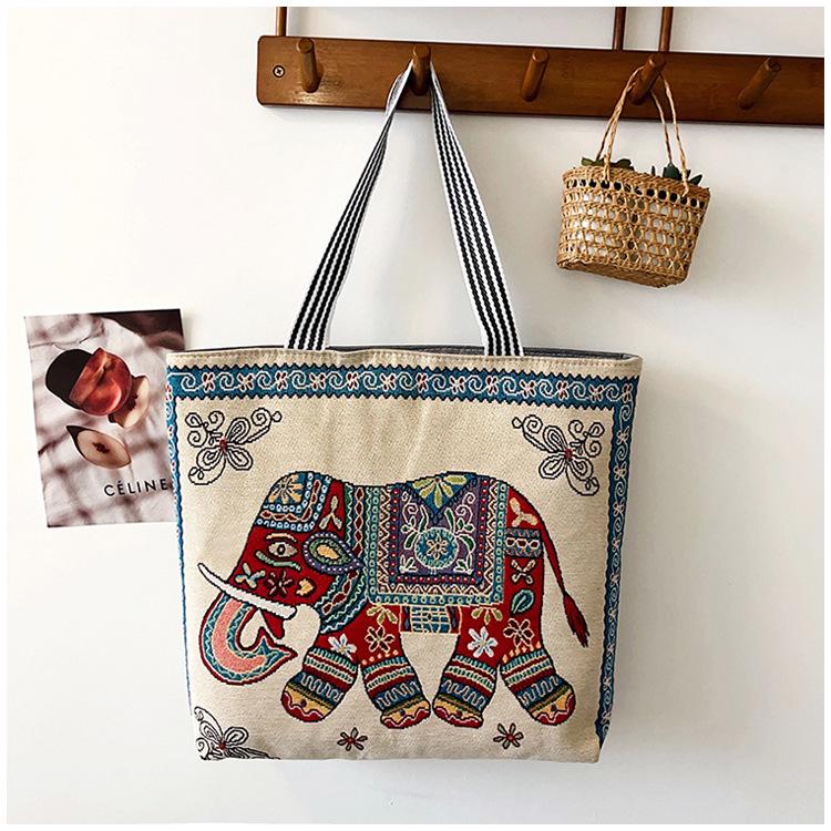Etnická plátěná taška přes rameno s pavím motivem - Dámská módní taška Tote s velkou kapacitou