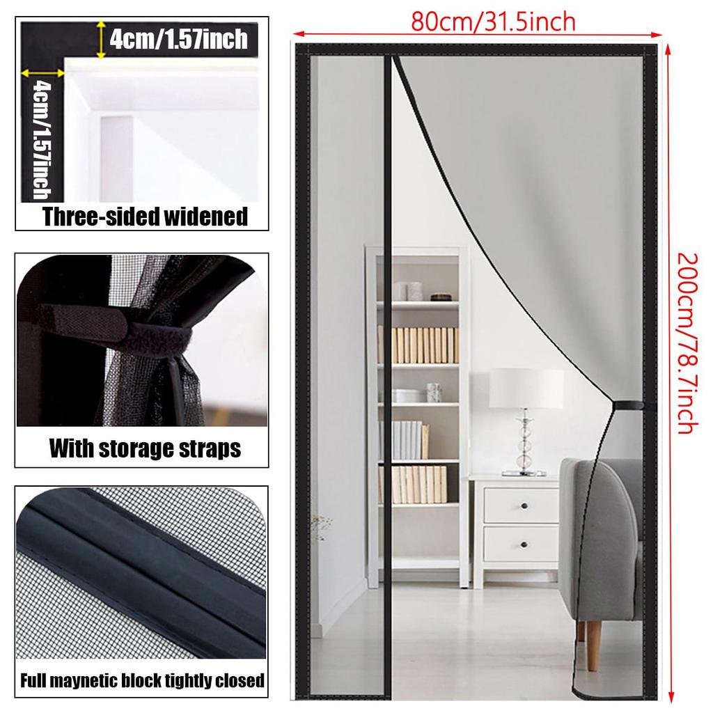 Magnetic Screen Door, Reversible Left Right Side Opening, Upgraded Polyester Prevent Small Pets from Scratching The Mesh-Black