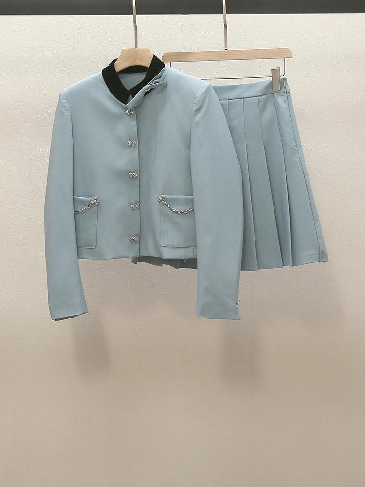 

Elegant Spring Women s Butterfly Jacket & Pleated Skirt Set Large синий
