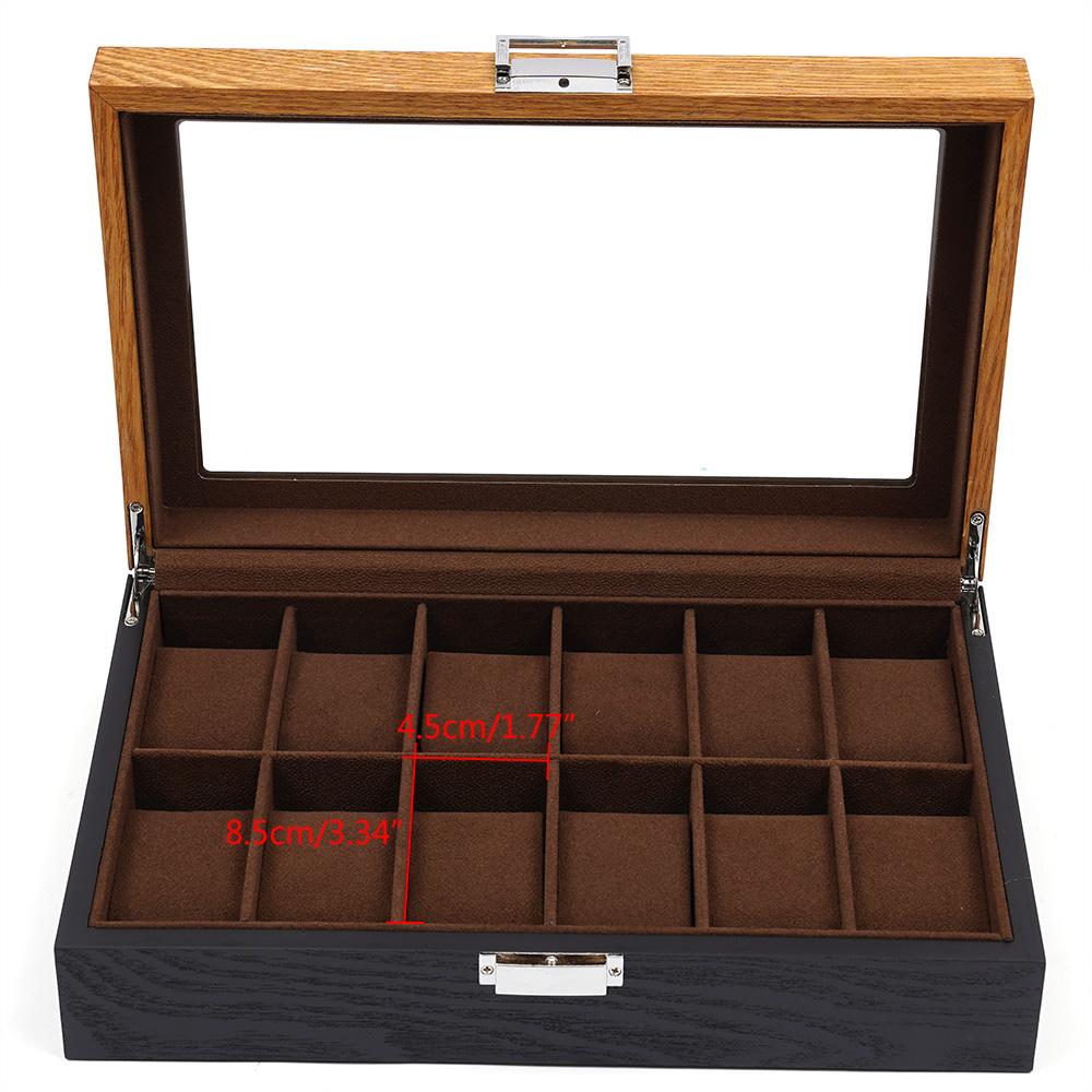 

Винтажная деревянная коробка для часов с 12 отделениями, органайзер для дисплея, шкатулка для хранения ювелирных изделий, дерево+бархатная ткань для Дня святого Валентина, Дня матери разноцветный