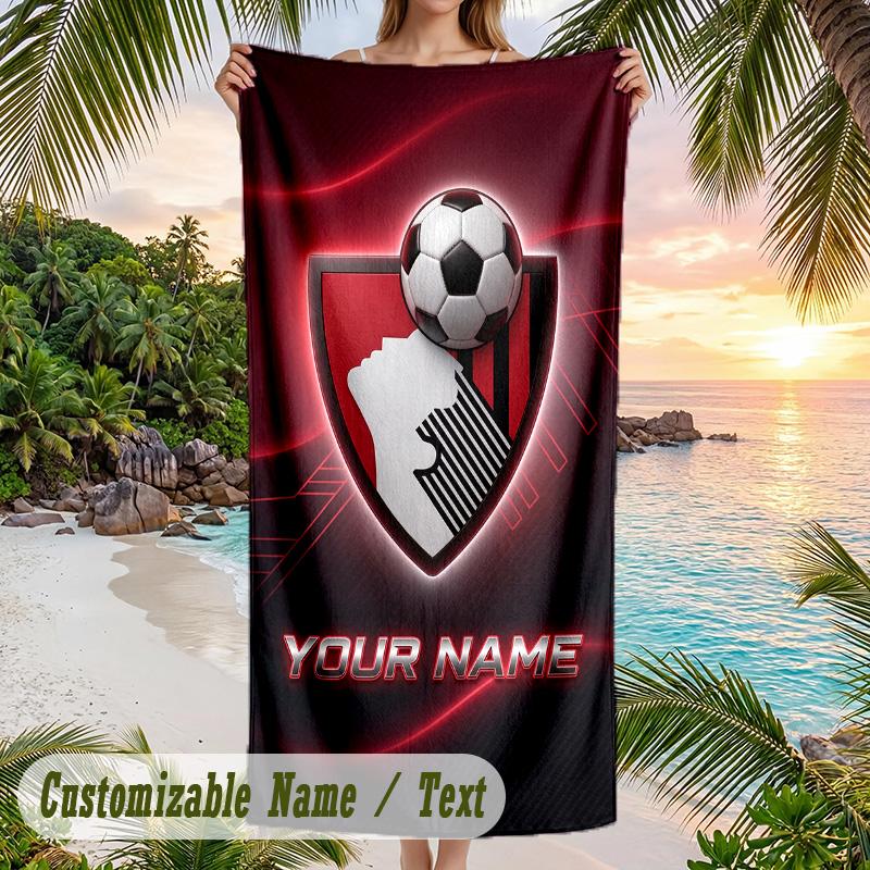 Beach Towel Bournemouth Football Print Custom Name Text Soft Towel for Swimming Pool
