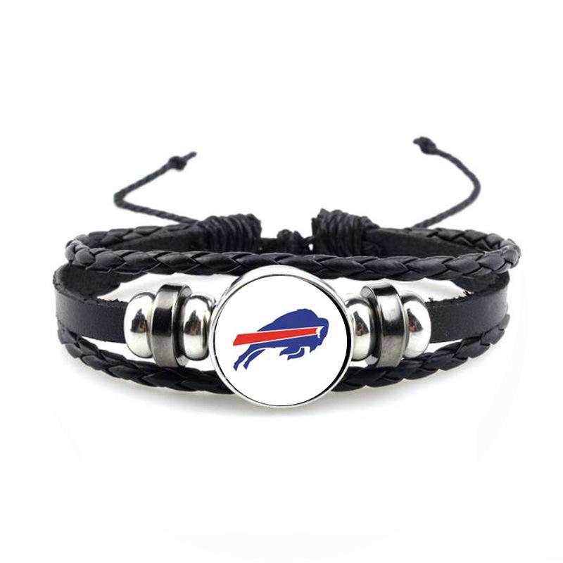 NFL 32 Teams Schwarzes Vintage-Leder-Football-Armband mit Zeit-Edelstein