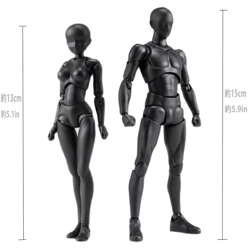 Gnallang Drawing Movable Comes with Changeable Model Cartoon Muscular Male and Female Black Doll, Joints, Stand, Gestures, Doll, Model, Body, -