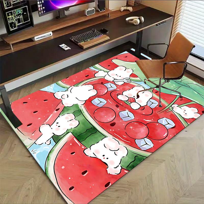 1PC Rabbit eating chilled watermelon Flannel Blanke Carpet Ultra Soft, Thick & Absorbent, Non Slip Machine Washable Mat for Entryway