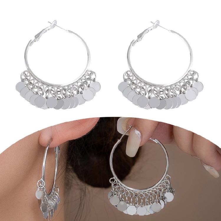 Simple Iron Mixture Round Earrings Sparkling Sequins Detailing Decoration Drop Everyday Jewelry