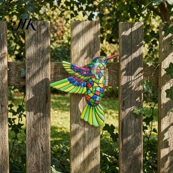 Contemporary Home Aesthetic Art Metal Hummingbird Wall Decor, Iron Colorful Bird Fence Decoration, Anti Rust Outdoor Decor Sculpture Hanging Ornaments
