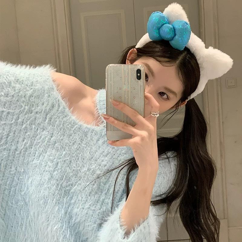 Super Cute Niche Hair Band Casual Cat Ear Plush Headband Used For Washing Face Sequin Bow Headband Women'S Photo Hair Accessory