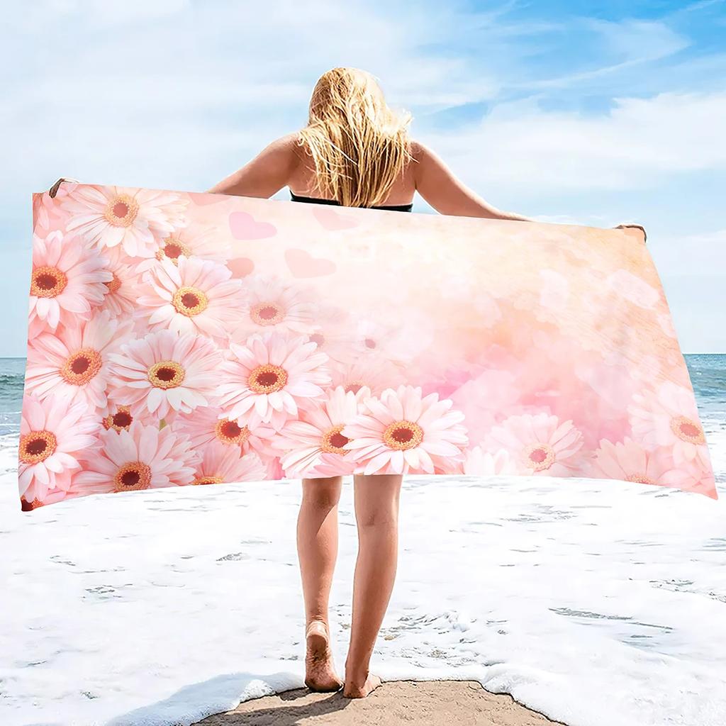 Floral Print Pink Flower Beach Towel Absorbent Lightweight Sand Free Super Soft Fast Drying Swim Towels for The Sports Beach Gym