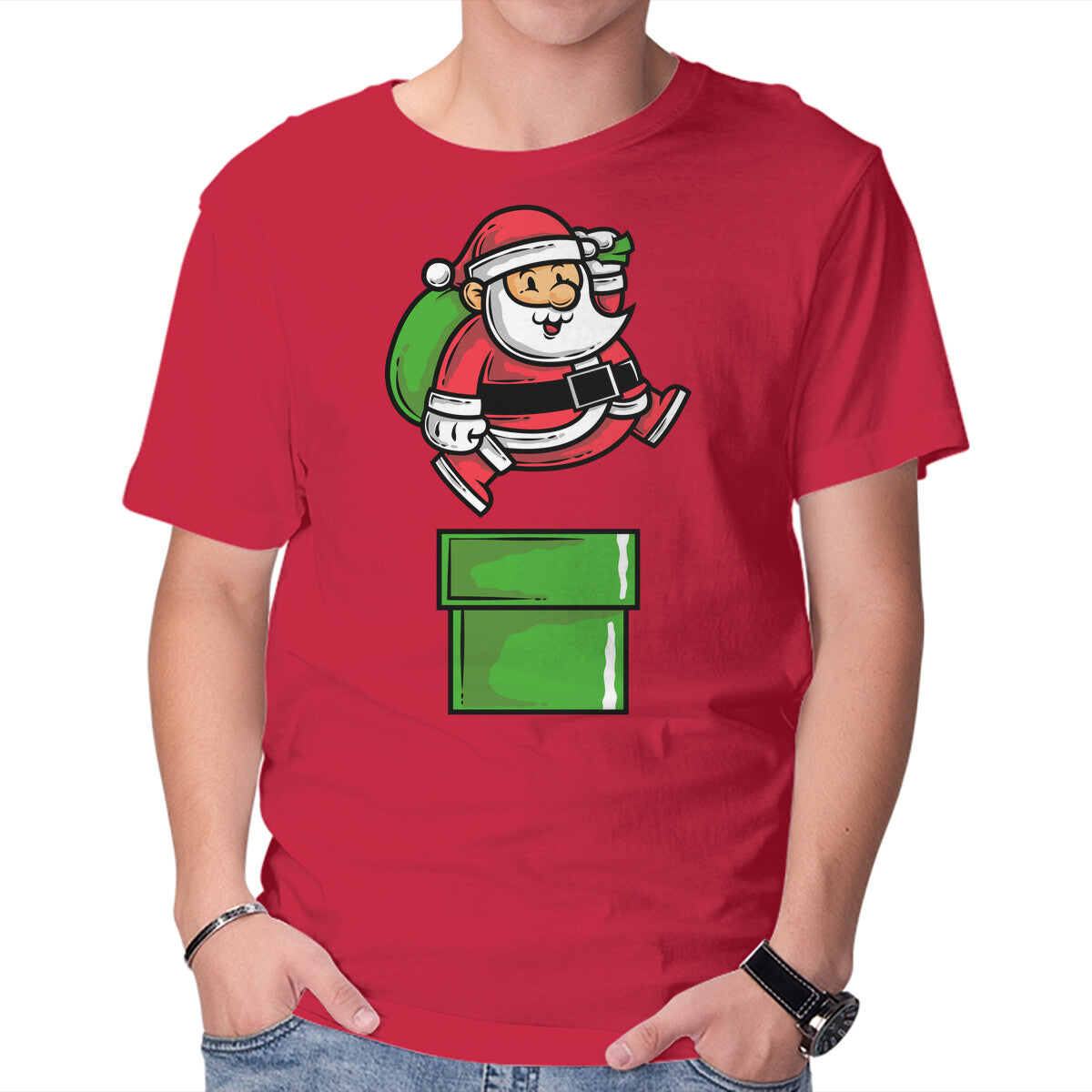 Unisex Crew Neck T-Shirt Santa Jumps Graphic Short Sleeve Casual Tee XXL