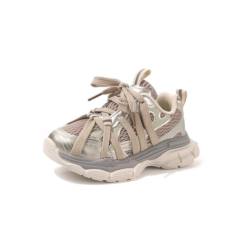 Children's sports shoes 2025 autumn new boys and girls mesh breathable straps dad shoes soft sole non-slip running shoes