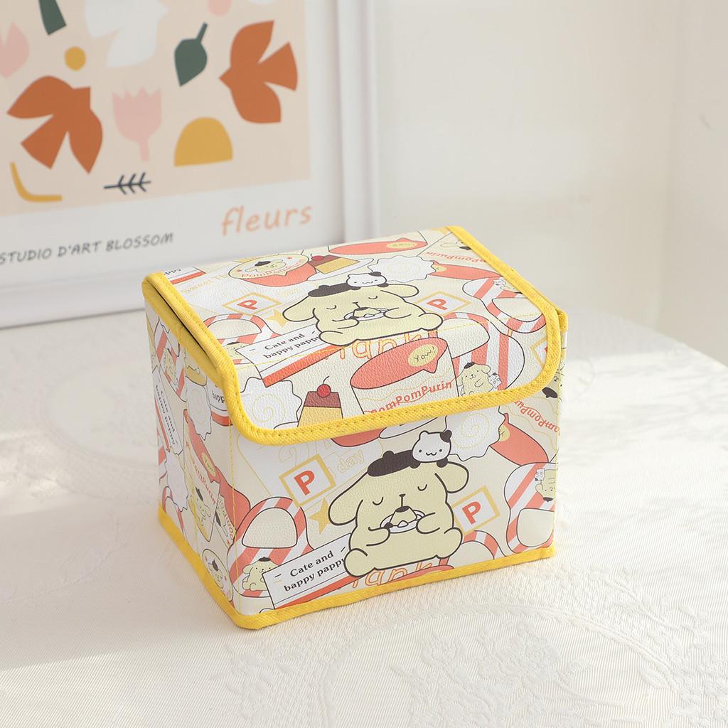 Hello Kitty Kuromi Cinnamoroll Melody Grid Pattern Foldable Flip Storage Box For Bedroom And Study
