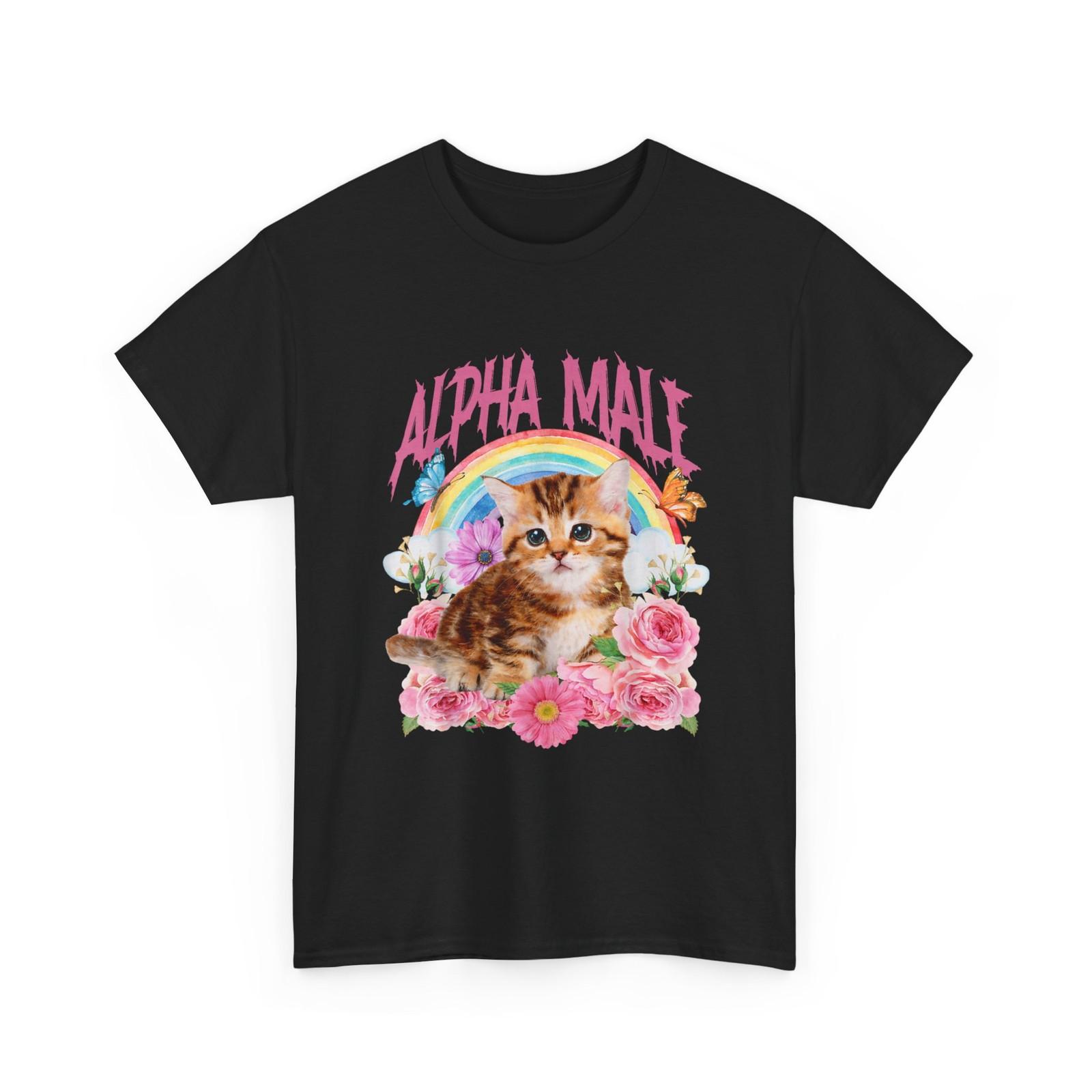 Alpha Male Funny Shirt, Cat Kitten Rainbow Floral T-Shirt XL