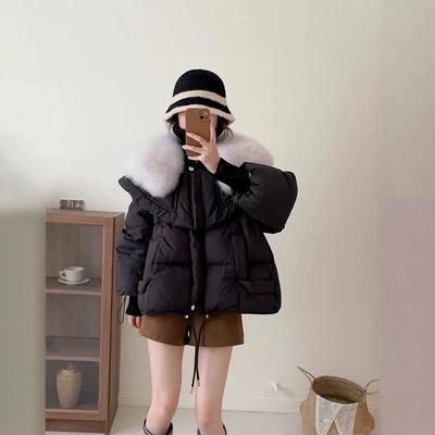 New Winter Warm White Duck Down Fox Hair Big Fur Collar Shawl Loose First Hand Medium Women's Down Jacket
