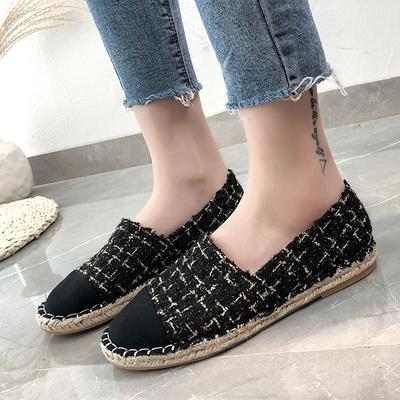 Dames Stoffen Schoenen Mode Streep Ruit Tweed Stro Schoenen Retro Linnen Espadrilles Vrouwelijke Flats Slip-on Loafers Strand Casual Schoenen