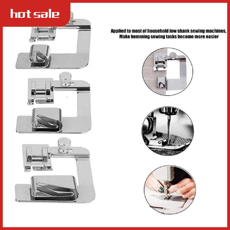 

A23I-Multi-Size Wide Rolled Hem Feet, 3PC Set (1/2 , 3/4 , 1 ), For Low Shank Sewing Machines срібний