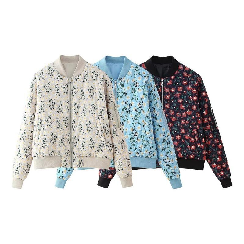 Womens Printed Short Bomber Jacket Cotton Padded Coat Fall Winter Fashion Versatile Casual Outerwear