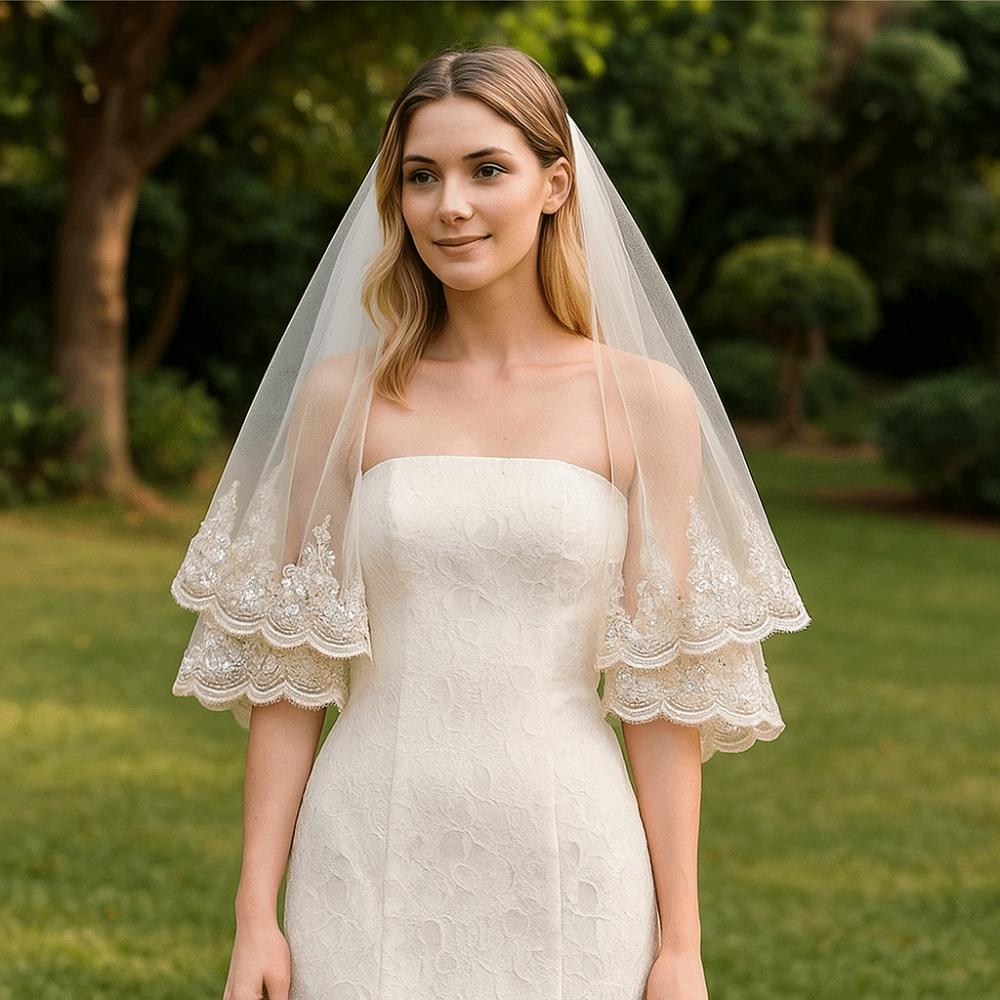 Luxury Double Layers Bridal Veil Lace Edge Mesh Veil Bride Wedding Veils  Bride Hair