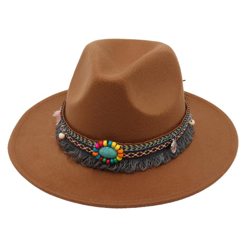 Ethnic Style Top Hat, Gem Decorated Jazz Hat, Men'S And Women'S Felt Hats, Mongolian Plush Hats, Fedora Hats Are Trendy