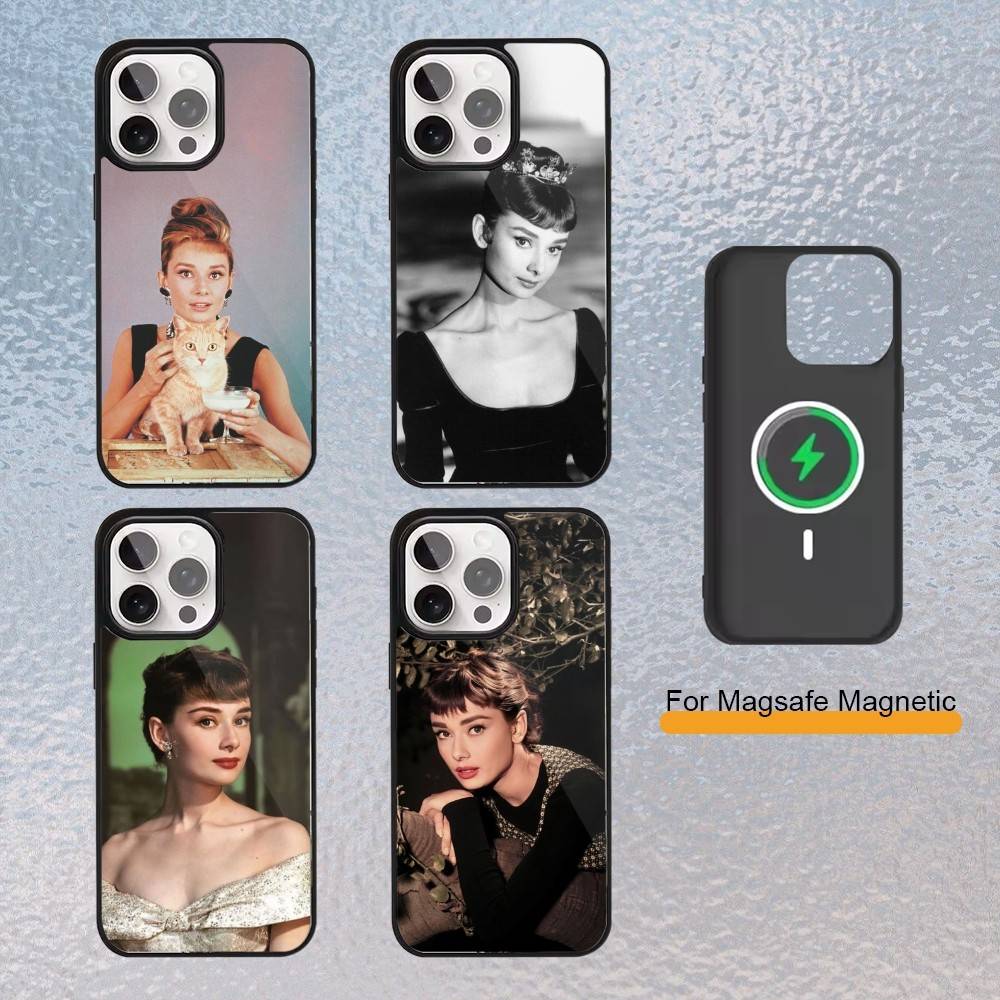 Audrey H-Hepburn Super Actor Phone Case For iPhone Magsafe Magnetic 17,16,15,14,13,12,11 Wireless Charging cover