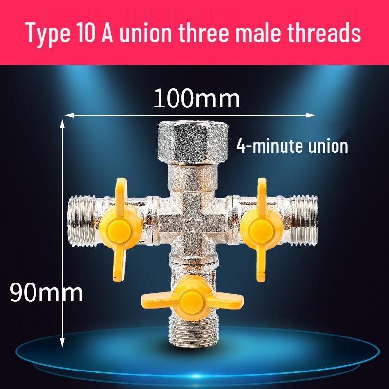 Vollkupfer 4-Punkt Gas- und Wasser-Union T-Kugelventil