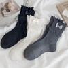 Women's Bow White Mid-Calf Socks – Solid Color, Scrunched Style for Spring, Summer, and Autumn.