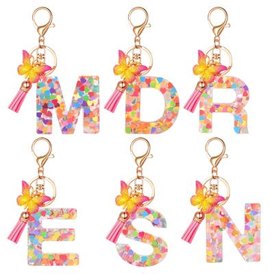 Acryl Schmetterling 26 Buchstaben Schlüsselanhänger Herz Füllung Quaste Anhänger Schlüsselring für Frauen Mode Taschenanhänger DIY Zubehör Geschenke